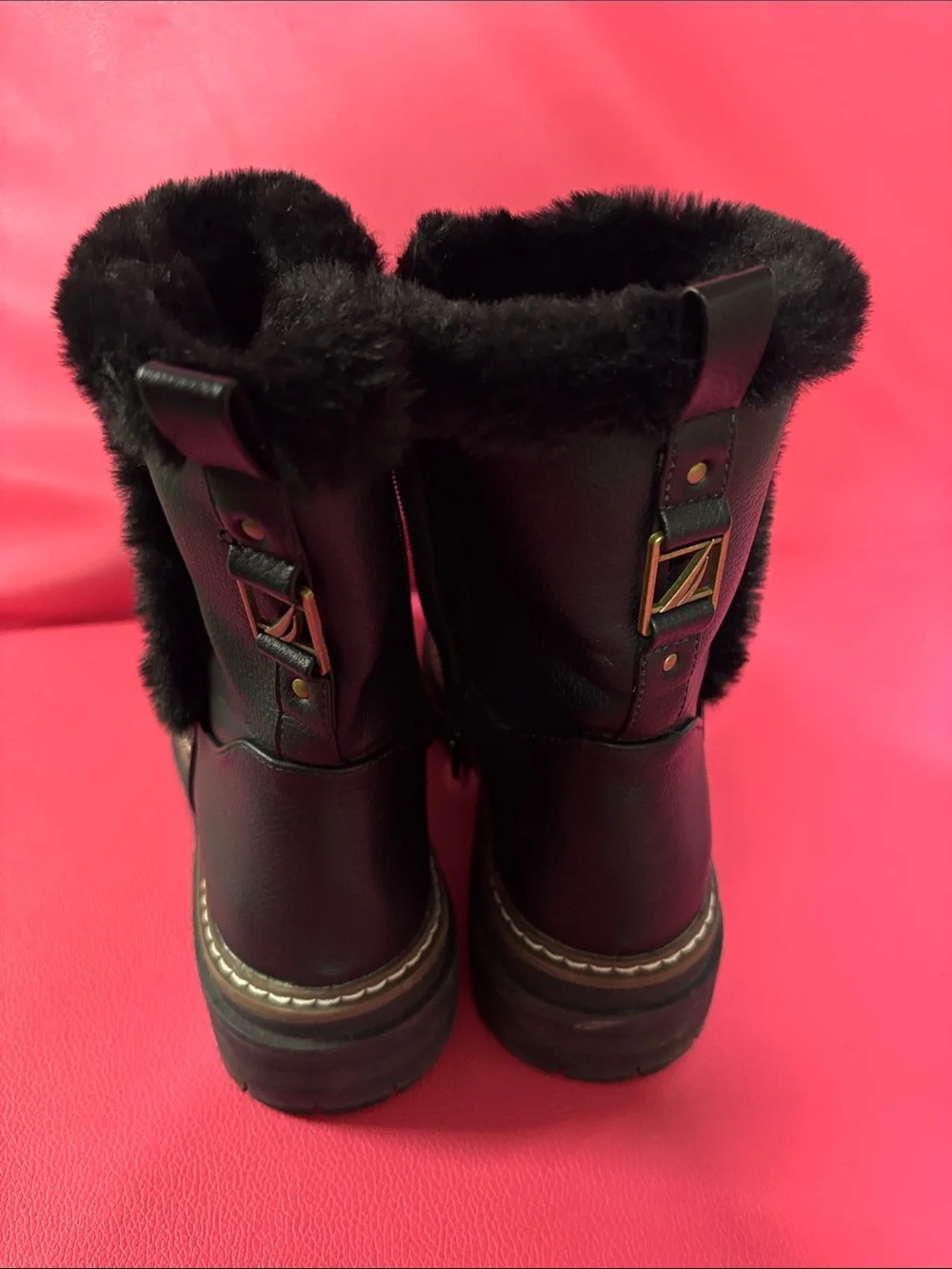 Nautica Black Faux-Fur Trim Winter Zip Boots